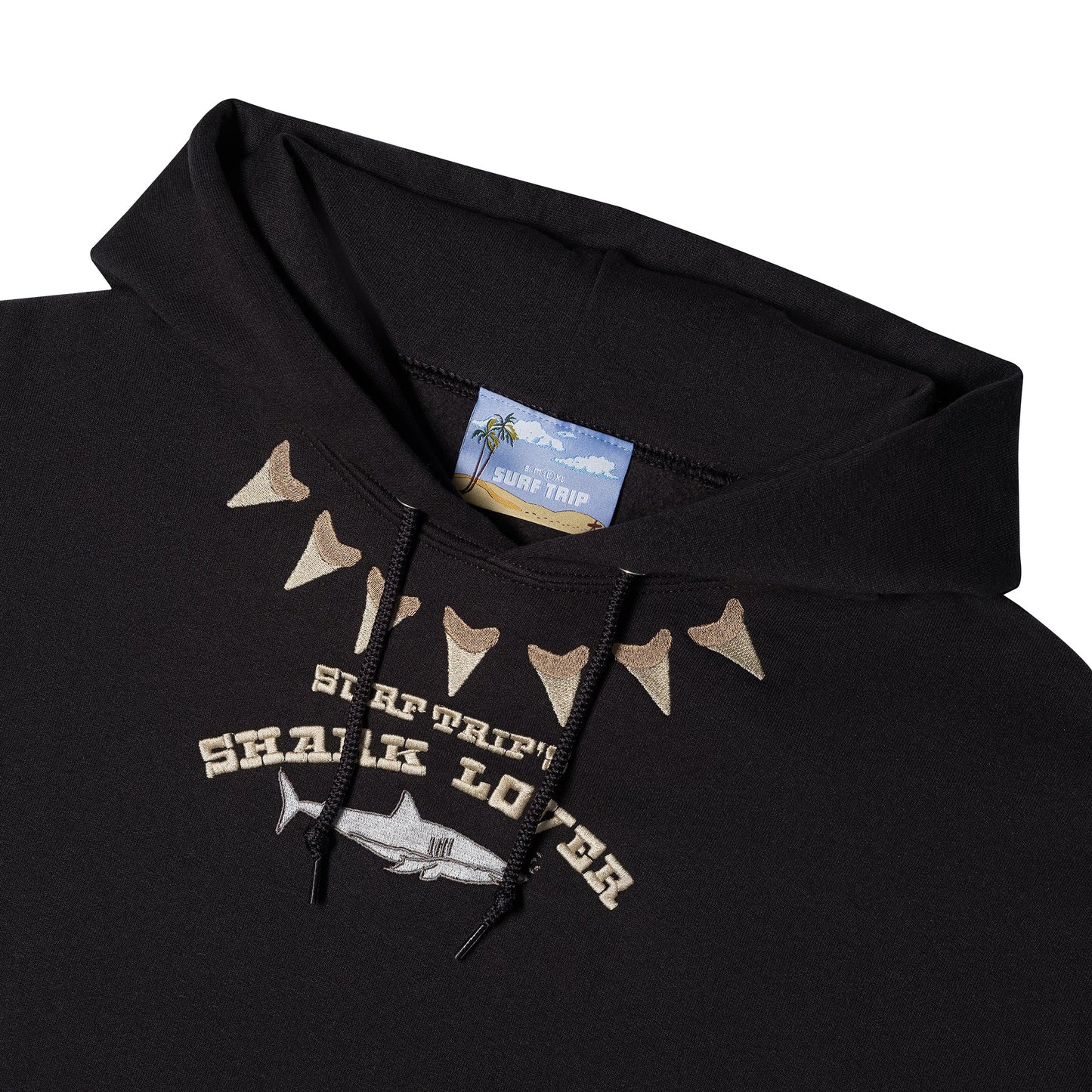 Shark Embroidered Hoodie Black - Surf Trip Supply