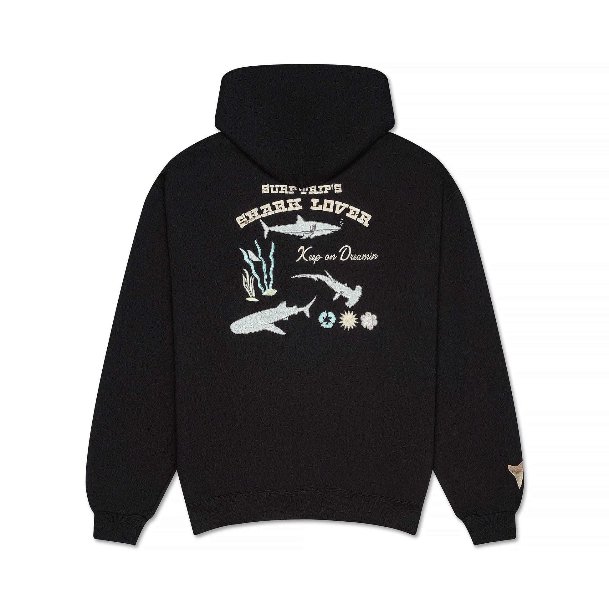 Shark Embroidered Hoodie Black - Surf Trip Supply