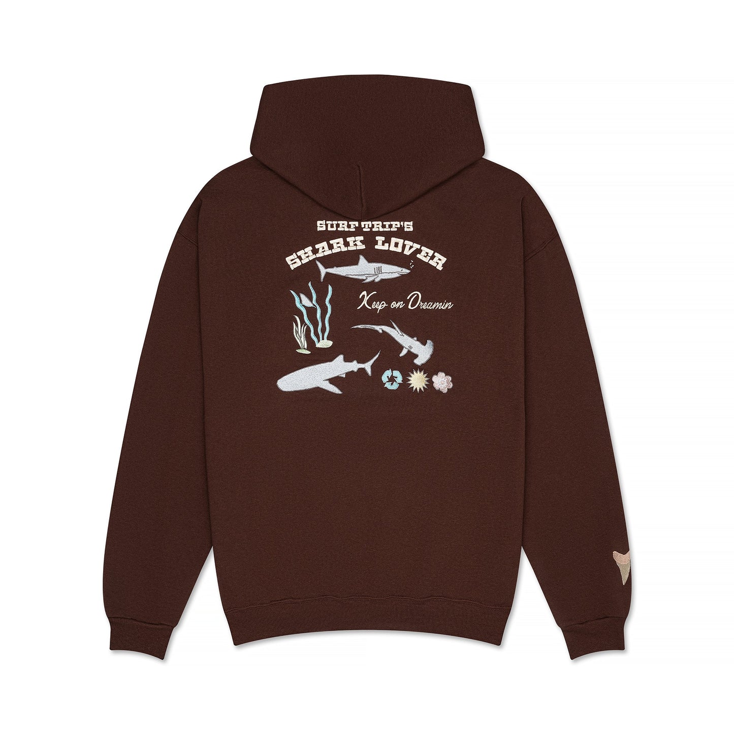 Shark Embroidered Hoodie Brown - Surf Trip Supply