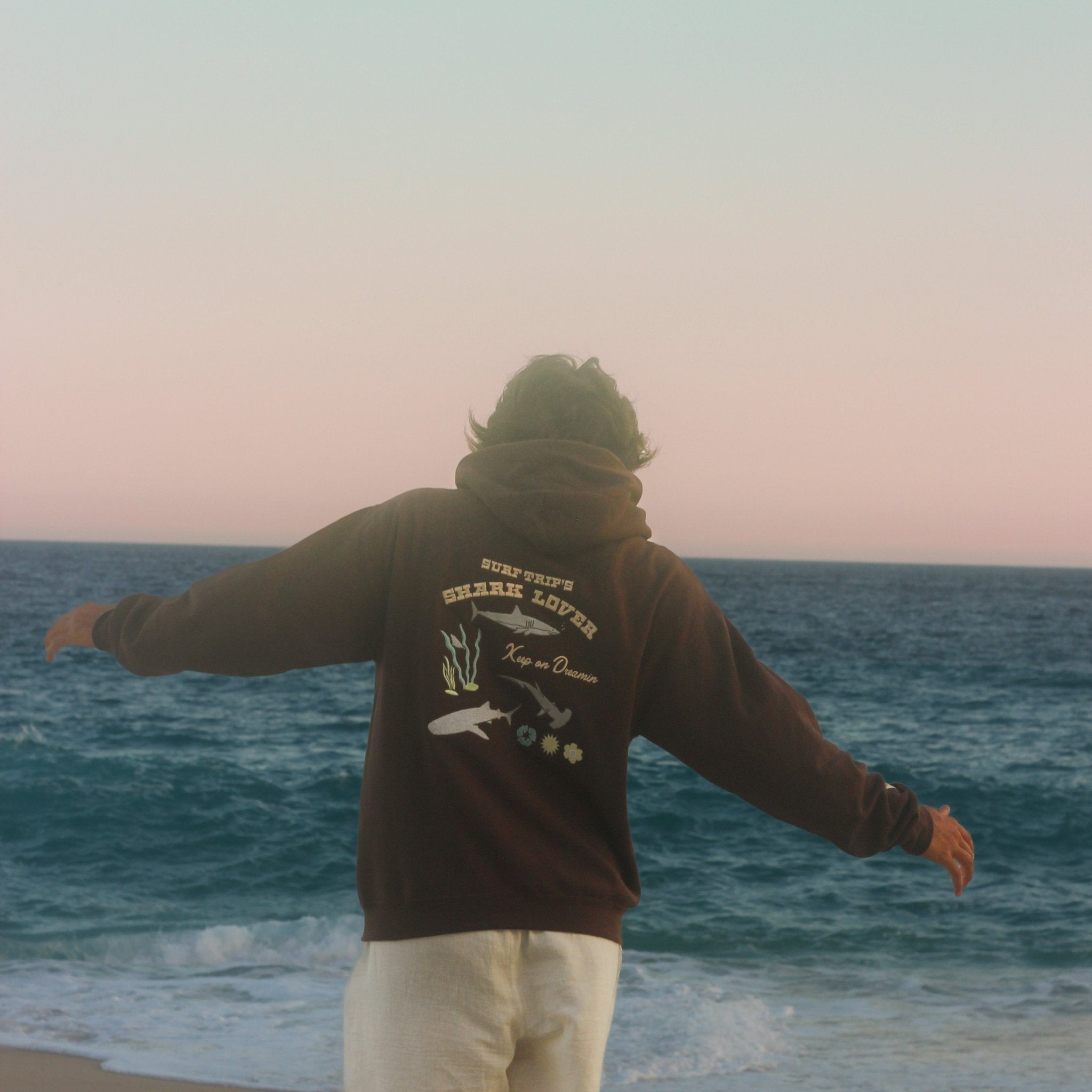 Shark Embroidered Hoodie - Surf Trip Supply