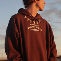 Shark Embroidered Hoodie Brown